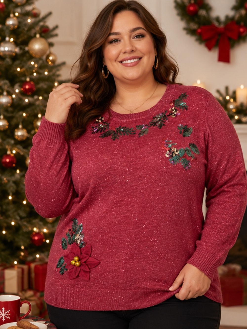 Rockin Around Pink Sequin Holiday Sweater Size XXL